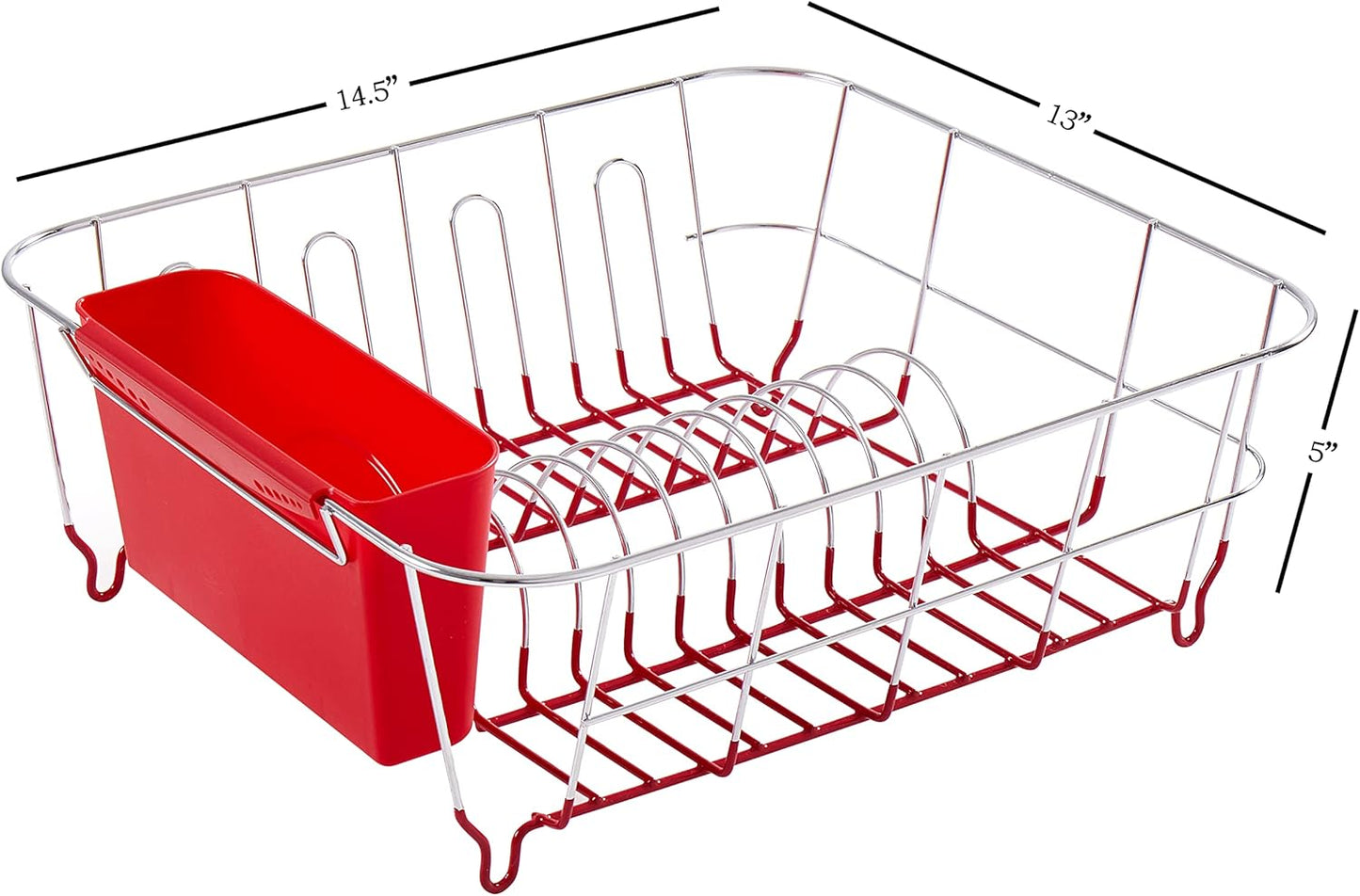 2-Piece Dish Drying Rack Set with Utensil Holder, Fits Most Sinks, 14.5x13x5.25", Red, Pack of 12