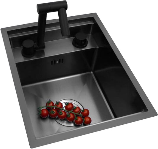18x15x9-Inch Undermount Bar Kitchen Sink, 16-Gauge Stainless Steel Single Bowl Workstation with Faucet, Black