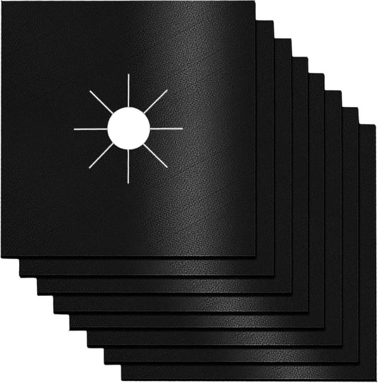 Non-Stick Gas Stove Burner Covers 10.6"x10.6" Black, 8-Pack, 0.3mm Double Thickness, Reusable, Cuttable, Easy Clean