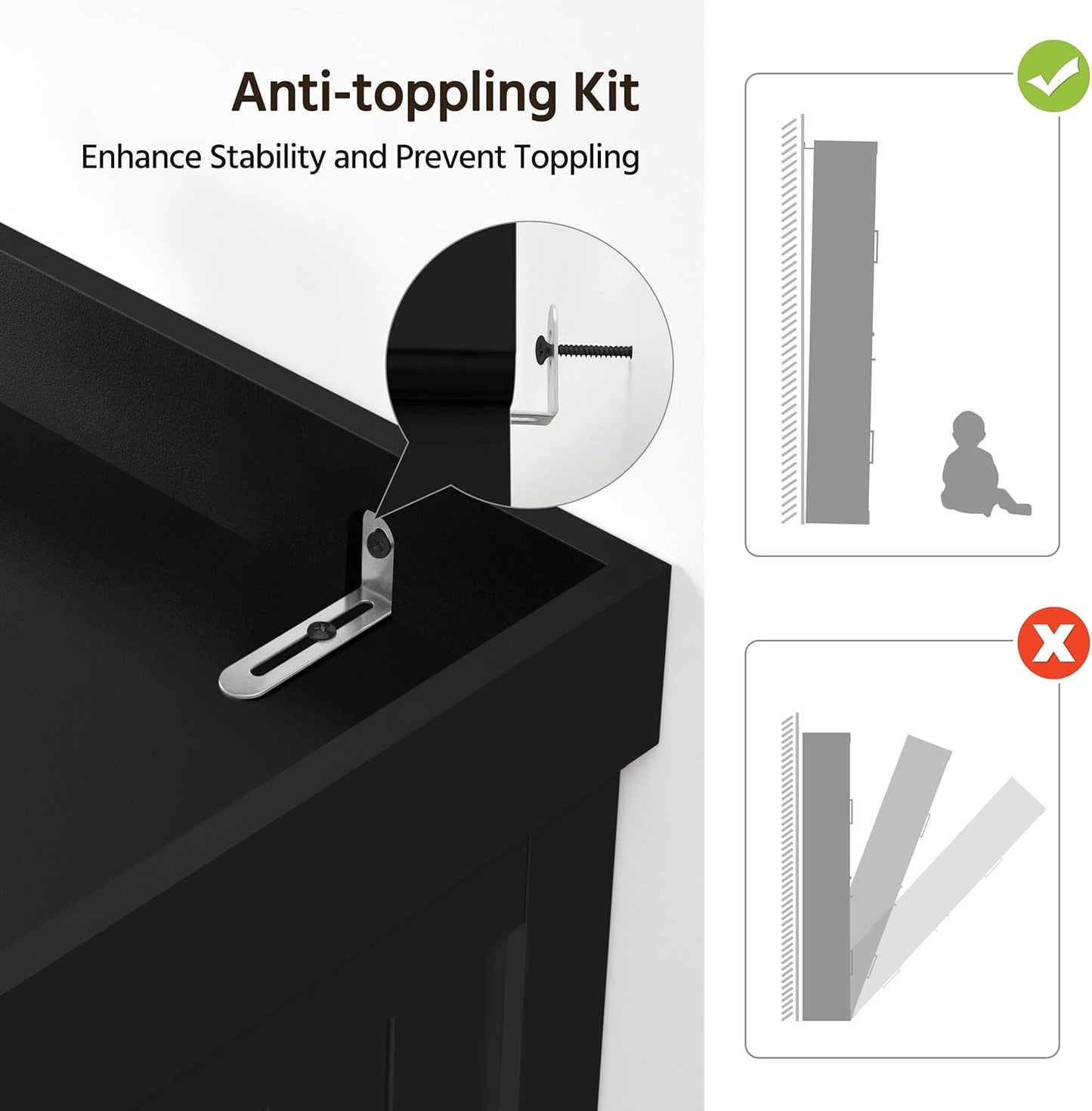 72.5" Black Freestanding Pantry Cabinet with Drawer and 2 Adjustable Shelves for Kitchen, Dining, Bathroom, Hallway