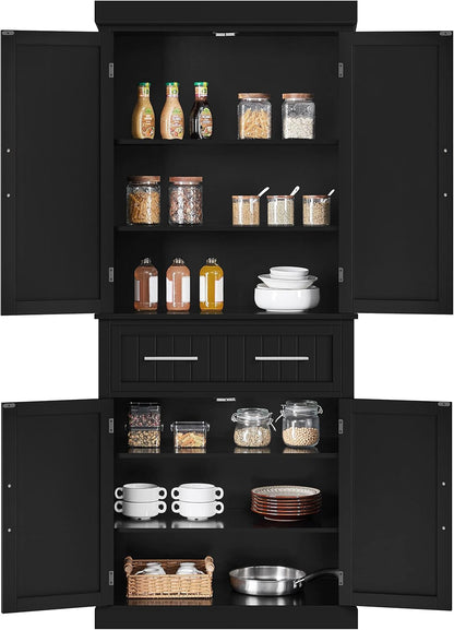 72.5" Black Freestanding Pantry Cabinet with Drawer and 2 Adjustable Shelves for Kitchen, Dining, Bathroom, Hallway