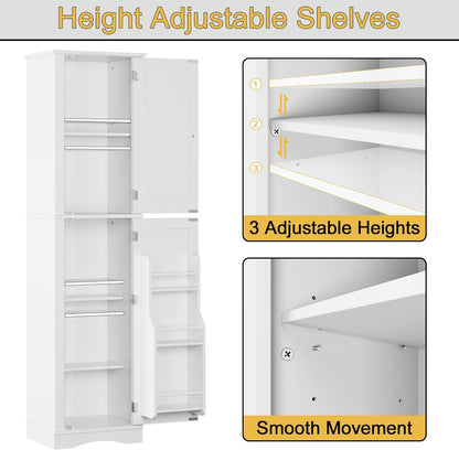 64" White Slim Bathroom and Kitchen Pantry Cabinet with Door Storage, Adjustable Shelves, Freestanding Wood Cabinet for Living and Dining Room