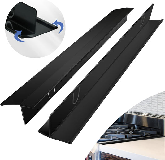 Stainless Steel Stove Counter Gap Cover 13.8-27.6 Inch Black, 2-Pack Adjustable Heat Resistant Gap Filler, Easy Clean
