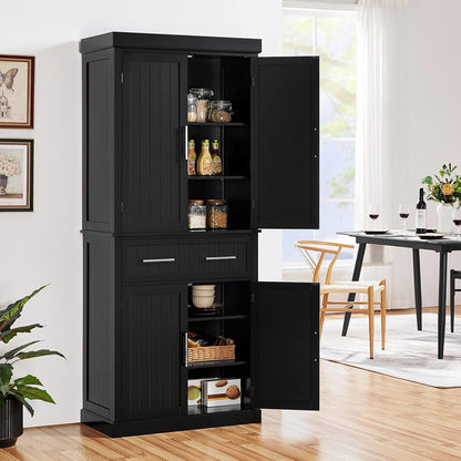 72.5" Black Freestanding Pantry Cabinet with Drawer and 2 Adjustable Shelves for Kitchen, Dining, Bathroom, Hallway