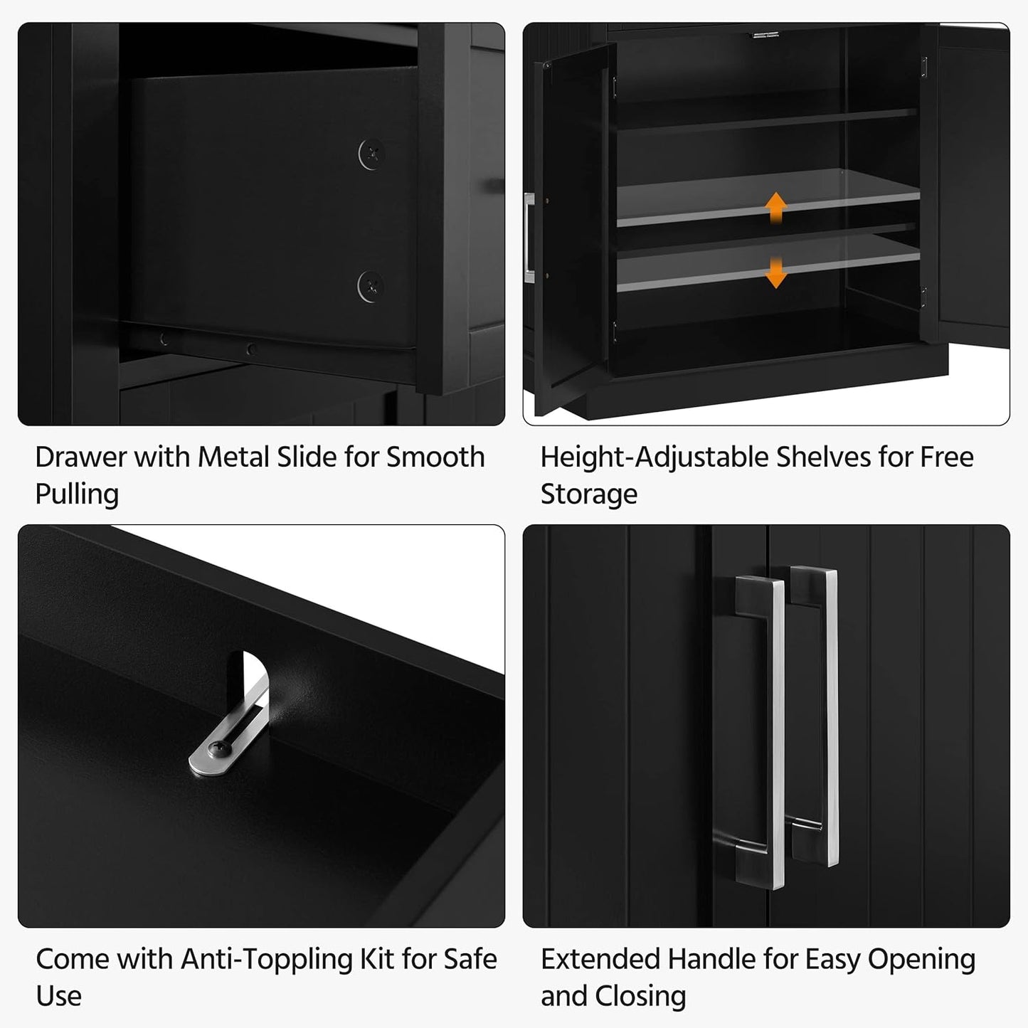 72.5" Black Freestanding Pantry Cabinet with Drawer and 2 Adjustable Shelves for Kitchen, Dining, Bathroom, Hallway