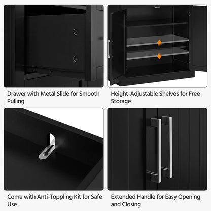 72.5" Black Freestanding Pantry Cabinet with Drawer and 2 Adjustable Shelves for Kitchen, Dining, Bathroom, Hallway