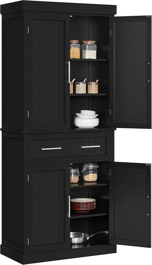 72.5" Black Freestanding Pantry Cabinet with Drawer and 2 Adjustable Shelves for Kitchen, Dining, Bathroom, Hallway