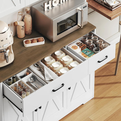 71" White Pantry Cabinet with Charging Station, Microwave Stand, Storage Drawers, Farmhouse Hutch for Kitchen, Dining, Living Room