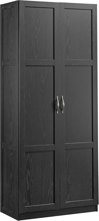 Tall Black Storage Cabinet with 4 Adjustable Shelves for Multi-Room Use